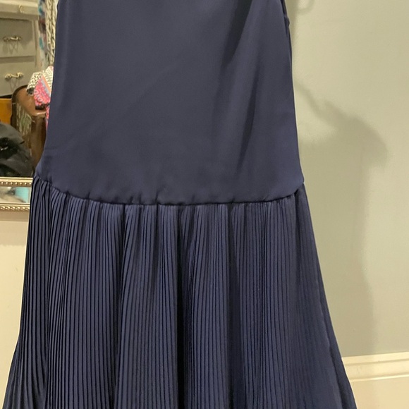 navy blue ralph lauren scoop neck Formal  pleated dress size 10 - Picture 4 of 7